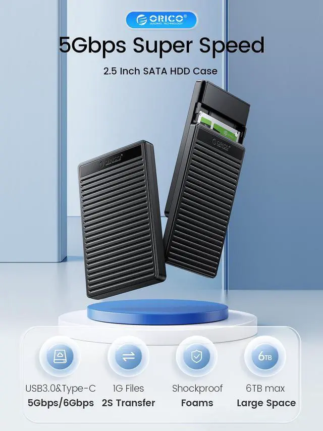 Alt view image 2 of 7 - ORICO 2.5 inch USB3.0 Hard Drive Enclosure SATA 5Gbps USB 3.0 to SATA III External Hard Drive Case Support Up to 6TB SSD with UASP