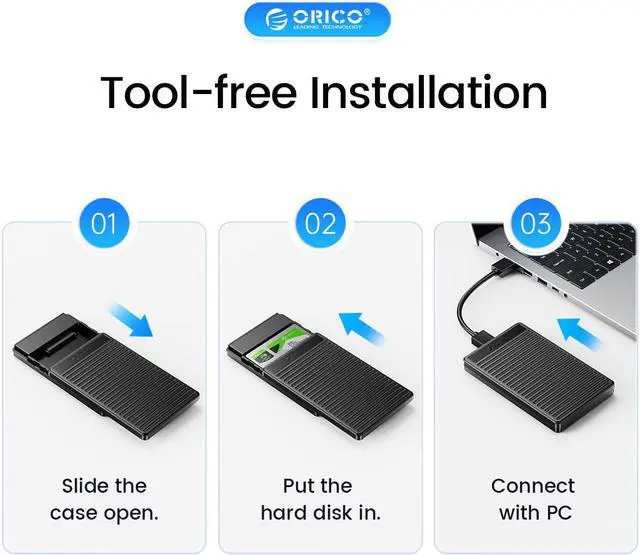 Alt view image 6 of 7 - ORICO 2.5 inch USB3.0 Hard Drive Enclosure SATA 5Gbps USB 3.0 to SATA III External Hard Drive Case Support Up to 6TB SSD with UASP