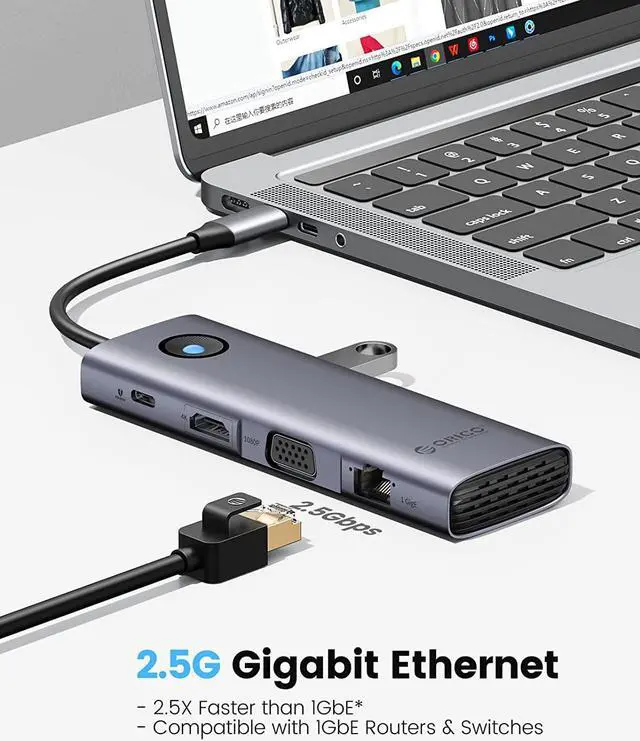 Alt view image 3 of 7 - ORICO USB C Docking Station, 9 in 1 USB C Dongle with 4K HDMI-Compatible, 2.5G Ethernet, 100W PD Charging, SD/TF Card, VGA and 3 USB 3.0 Data Ports, Suitable for MacBook Pro/Air/Dell/Lenovo,etc