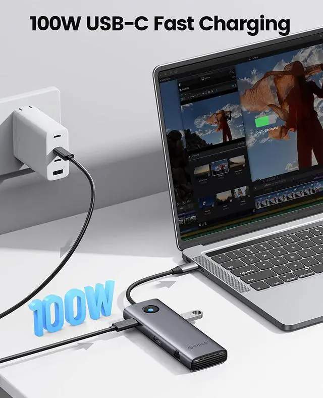 Alt view image 6 of 7 - ORICO USB C Docking Station, 9 in 1 USB C Dongle with 4K HDMI-Compatible, 2.5G Ethernet, 100W PD Charging, SD/TF Card, VGA and 3 USB 3.0 Data Ports, Suitable for MacBook Pro/Air/Dell/Lenovo,etc