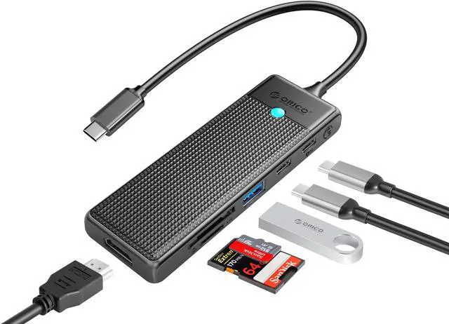 Main image of ORICO 6 IN 1 Type-C Laptop Docking Station with 4K@30HZ HDMI-Compatible, PD 100W, SD/TF, USB A Port, USB C Port HUB For Windows Mac
