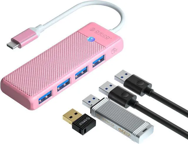 Main image of ORICO Type C to 4-Port USB 3.0 Hub, Ultra-Slim Data USB Hub with 0.98ft Extended Cable for Windows,XP, Vista ,Windows, Linux and Mac Desktop or Laptop -Black Pink 4 USB 3.0 15cm USB C 1 Pack