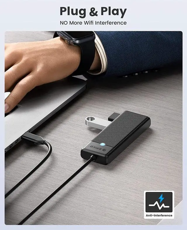 Alt view image 3 of 7 - ORICO Type C to 4-Port USB 3.0 Hub, Ultra-Slim Data USB Hub with 0.98ft Extended Cable for Windows,XP, Vista ,Windows, Linux and Mac Desktop or Laptop -Black Pink 4 USB 3.0 15cm USB C 1 Pack