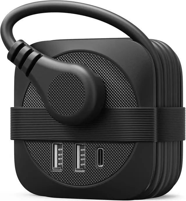 Main image of USB C Travel Power Strip with USB C,Flat Plug Power Strip,ORICO 2 Outlets 3 USB Ports-3.7ft Wrapped Around Extension Cord, No Surge Protection for Cruise Ship, Office, Hotels-Black