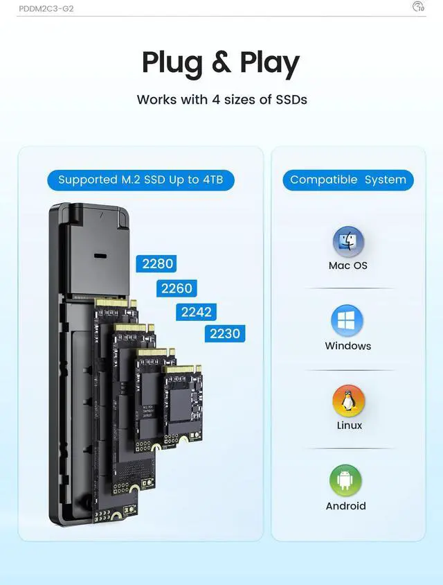 Alt view image 5 of 7 - ORICO M.2 NVMe SSD Enclosure Support USB3.2 Gen2 Protocol (10Gbps) M.2 Solid State Drive External Adapter Case Tool Free