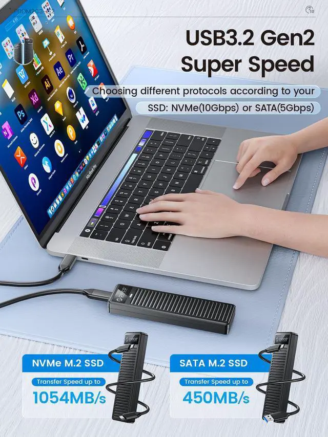 Alt view image 3 of 7 - ORICO M.2 NVMe SSD Enclosure Support USB3.2 Gen2 Protocol (10Gbps) M.2 Solid State Drive External Adapter Case Tool Free