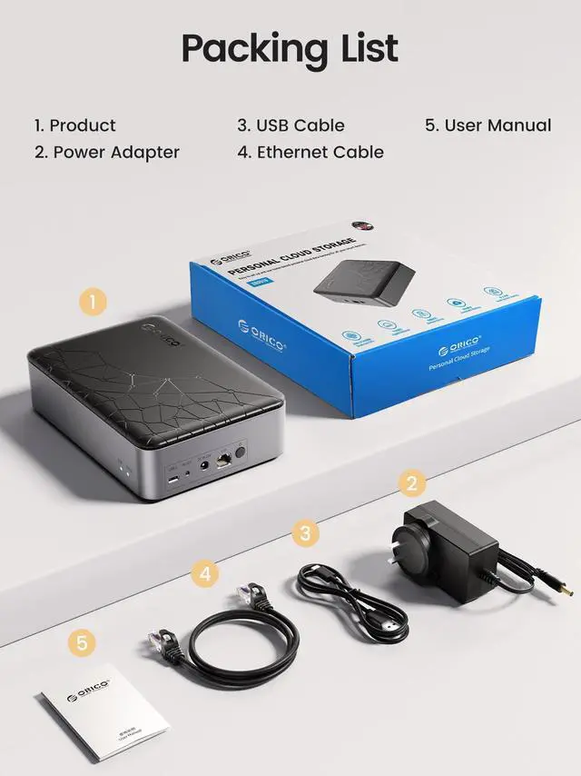 Alt view image 7 of 7 - ORICO Networkable Hard Drive Enclosure for 3.5" SATA HDD, Personal NAS Storage and Private Cloud, Magnetic Lid Connection, 1GB DDR4 RAM, Quad Core CPU, CD3510(diskless)