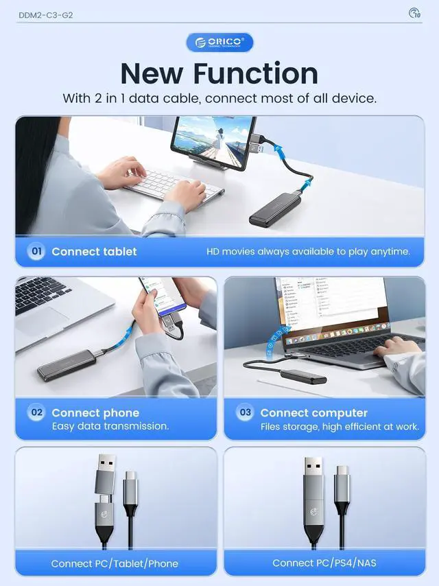 Alt view image 3 of 7 - ORICO M.2 NVMe SSD Enclosure , Tool-Free 10Gbps USB C Adapter, USB 3.2 M.2 NVMe Reader, External SSD Case Thunderbolt 3 Compatible, Supports 4TB 2230/2242 /2260/2280 PCIe M-Key SSDs