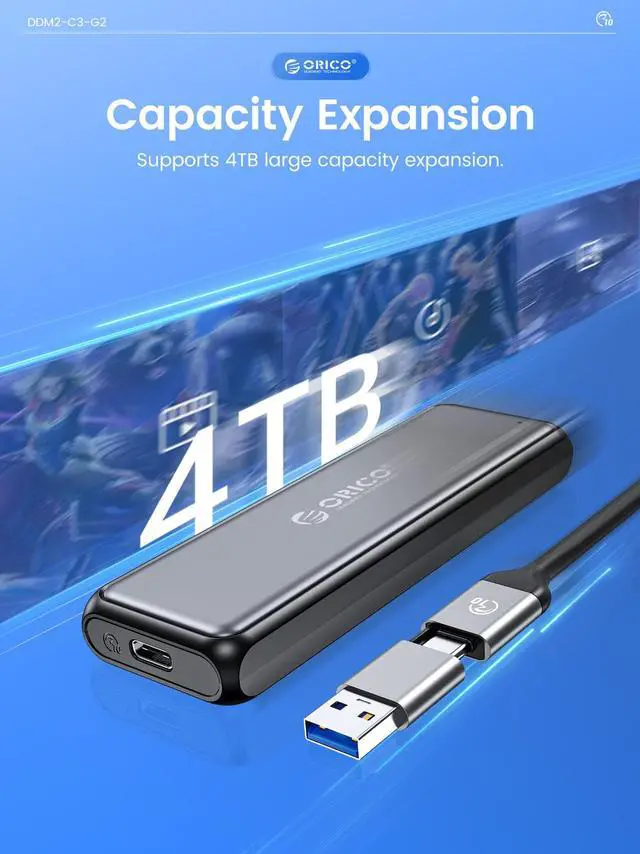 Alt view image 5 of 7 - ORICO M.2 NVMe SSD Enclosure , Tool-Free 10Gbps USB C Adapter, USB 3.2 M.2 NVMe Reader, External SSD Case Thunderbolt 3 Compatible, Supports 4TB 2230/2242 /2260/2280 PCIe M-Key SSDs