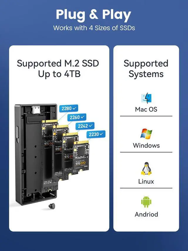 Alt view image 5 of 7 - ORICO M.2 NVMe SSD Enclosure , Tool-Free 10Gbps USB C Adapter, USB 3.2 M.2 NVMe Reader, External SSD Case Thunderbolt 3 Compatible, Supports 4TB 2230/2242/2260/2280 PCIe M-Key SSDs