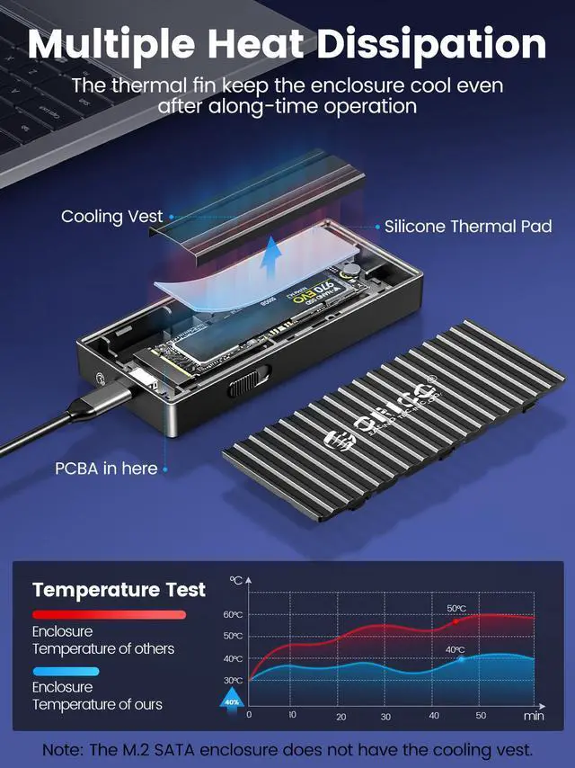 Alt view image 4 of 7 - ORICO M.2 NVMe SSD Enclosure , Tool-Free 10Gbps USB C Adapter, USB 3.2 M.2 NVMe Reader, External SSD Case Thunderbolt 3 Compatible, Supports 4TB 2230/2242/2260/2280 PCIe M-Key SSDs
