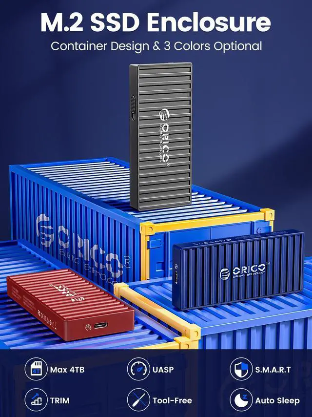Alt view image 2 of 7 - ORICO M.2 NVMe SSD Enclosure , Tool-Free 10Gbps USB C Adapter, USB 3.2 M.2 NVMe Reader, External SSD Case Thunderbolt 3 Compatible, Supports 4TB 2230/2242/2260/2280 PCIe M-Key SSDs