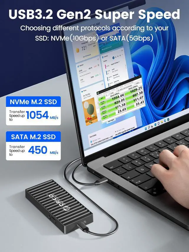 Alt view image 3 of 7 - ORICO M.2 NVMe SSD Enclosure , Tool-Free 10Gbps USB C Adapter, USB 3.2 M.2 NVMe Reader, External SSD Case Thunderbolt 3 Compatible, Supports 4TB 2230/2242/2260/2280 PCIe M-Key SSDs