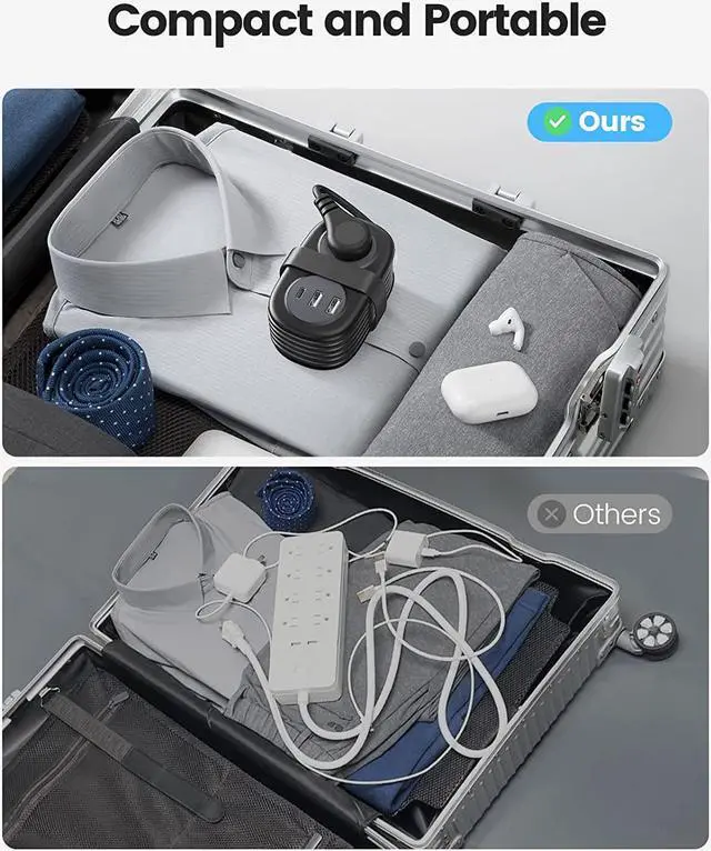 Alt view image 7 of 7 - ORICO Travel Power Strip with USB Ports, Portable Outlet Strip with 2 AC Outlets 3 USB Ports (1 USB C), Flat Plug 3.7ft Short Extension Cord with Multiple Outlets Cruise Must Haves - Black