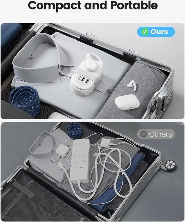 Alt view image 2 of 6 - ORICO Travel Power Strip with USB Ports, 3.7FT Portable Power Strip Flat Plug, Flat Plug Extension Cord with 2 AC Outlets 3 USB Ports (1 USB C), Multi Plug Extension Cord for Cruise, Office, Hotels