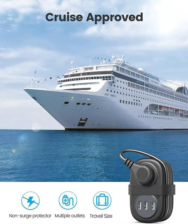 Alt view image 5 of 6 - ORICO Travel Power Strip, 3.7FT Portable Power Strip with 2 AC Outlets 3 USB Ports, Wrapped Flat Plug Travel Extension Cord, Multi Plug Extension Cord for Travel, Cruise, Office, Hotels