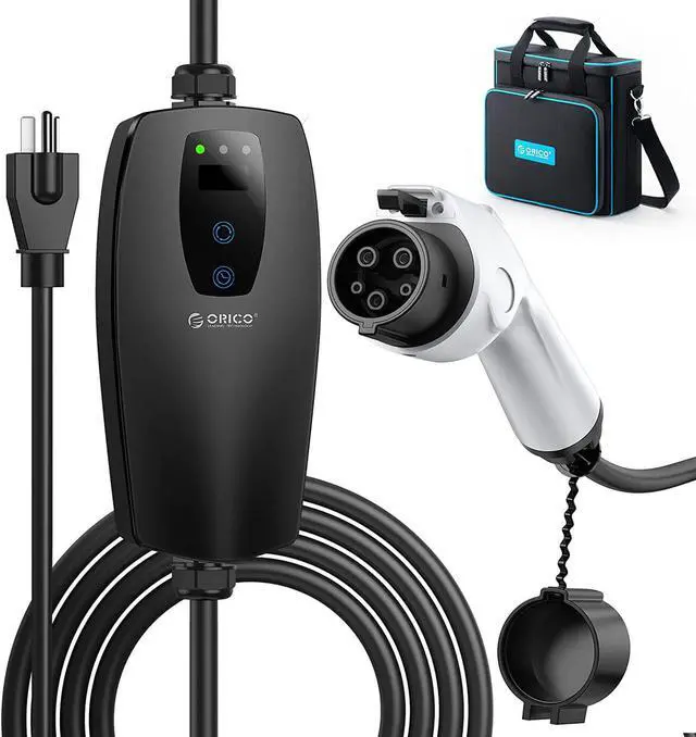 ORICO EV Charger Level 1 Level 2 Portable Electric Vehicle Charger 4-Gear Charging Speed Adjustable, NEMA 5-15P 110V-240V 16 Amp with 32.8 ft Extension Cord and Storage Bag - Compatible with J1772 EVs