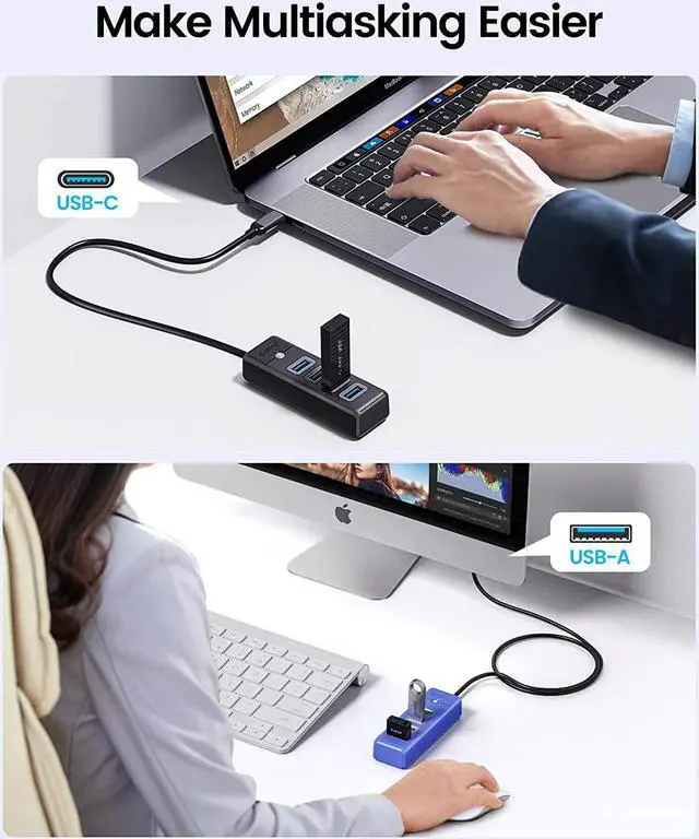 Alt view image 6 of 6 - 4-Port USB HUB 3.0, ORICO USB Splitter for Laptop with 1.65ft Cable, Multi USB Port Expander, Fast Data Transfer Compatible with Mac OS 10.X and Above, Linux, Android-Black