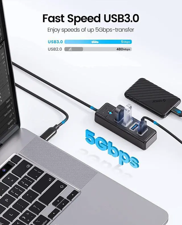 Alt view image 4 of 6 - ORICO USB C to 4 Ports USB 3.0 HUB 5Gbps High Speed Multi Type C Splitter Ultra-Slim OTG Adapter For PC Computer Accessories Macbook Pro Pik 4 USB 3.0 50cm USB C