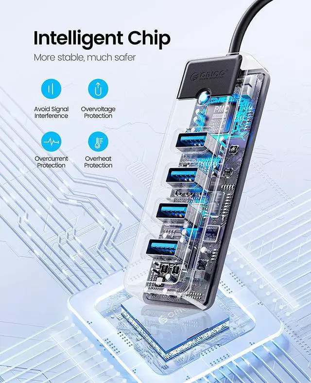 Alt view image 5 of 6 - ORICO USB C to 4 Ports USB 3.0 HUB 5Gbps High Speed Multi Type C Splitter Ultra-Slim OTG Adapter For PC Computer Accessories Macbook Pro Pik 4 USB 3.0 50cm USB C