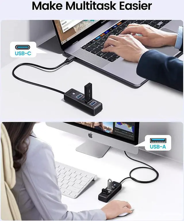 Alt view image 6 of 6 - ORICO USB C to 4 Ports USB 3.0 HUB 5Gbps High Speed Multi Type C Splitter Ultra-Slim OTG Adapter 100cm Cable For PC Computer Accessories Macbook Pro
