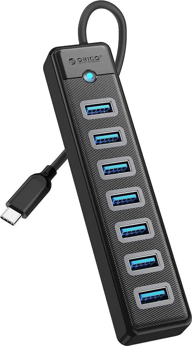 Main image of ORICO Type C to 7-Port USB 3.0 HUB Splitter 5Gbps Ultra-Slim Data USB HUB Portable Compact for PC Phone Mac iPad MacBook Pro Black