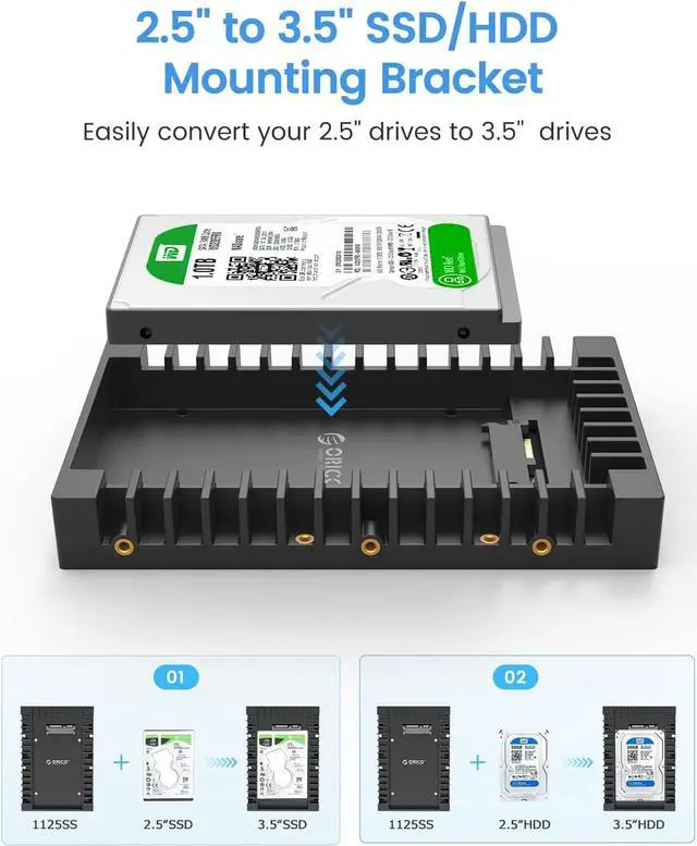 Alt view image 2 of 7 - ORICO 2.5 SSD SATA to 3.5 Hard Drive Adapter Internal Drive Bay Converter Mounting Bracket Caddy Tray for 7 / 9.5 / 12.5mm 2.5 inch HDD / SSD with SATA III Interface(5 Packs)