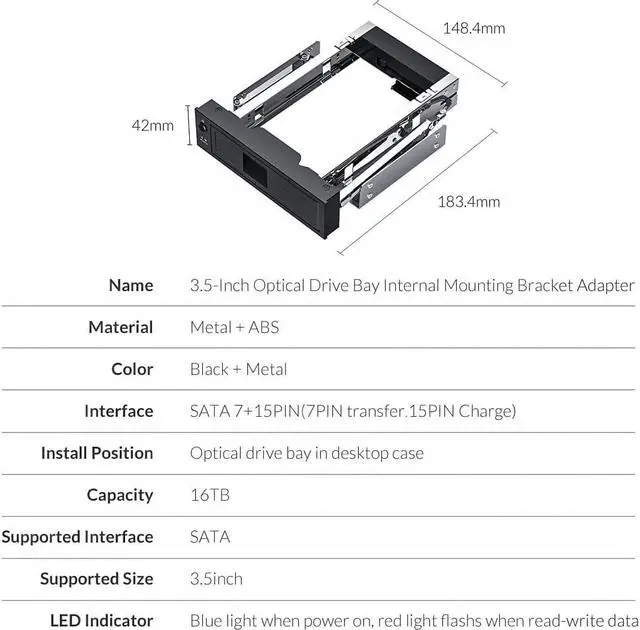 Alt view image 7 of 7 - ORICO 3.5 inch HDD Frame Mobile Rack Internal HDD Case CD-ROM Space 3.5 inch Internal SATA Hard Drive SSD Adapter (1106SS-V1)