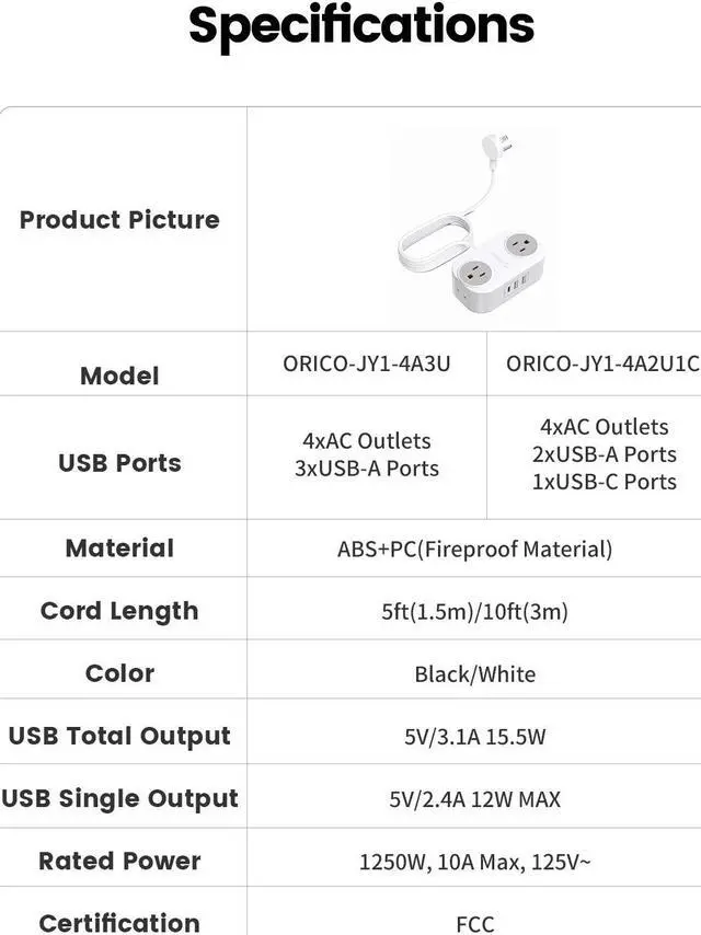 Alt view image 7 of 7 - USB C Power Strip, ORICO Charging Station with 4 Outlets 2 USB A & 1 USB C Ports, 10 Ft Flat Extension Cord Power Cube for iPhone /iWatch/iPad,Travel Cruise Apartment College Dorm Room Essentials