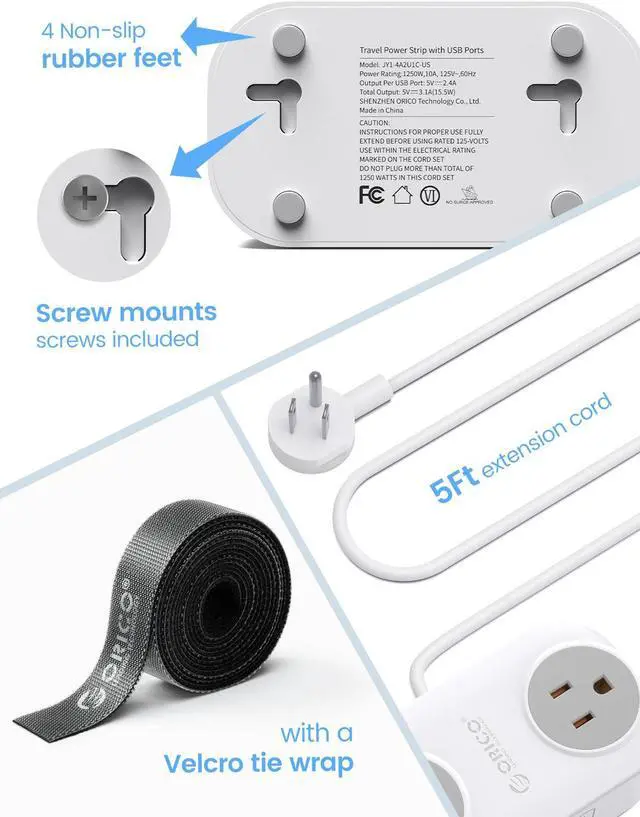 Alt view image 5 of 7 - USB C Power Strip, ORICO Charging Station with 4 Outlets 2 USB A & 1 USB C Ports, 10 Ft Flat Extension Cord Power Cube for iPhone /iWatch/iPad,Travel Cruise Apartment College Dorm Room Essentials