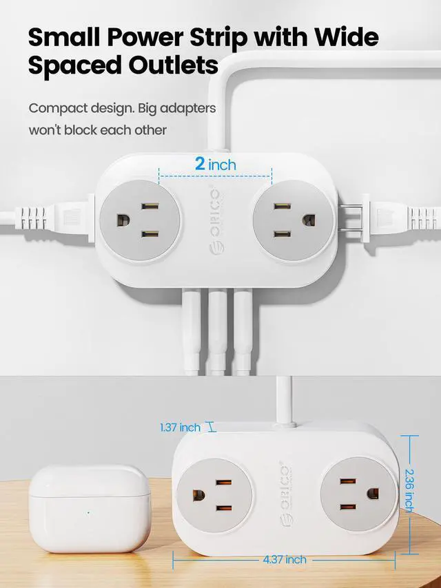 Alt view image 4 of 7 - USB C Power Strip, ORICO Charging Station with 4 Outlets 2 USB A & 1 USB C Ports, 10 Ft Flat Extension Cord Power Cube for iPhone /iWatch/iPad,Travel Cruise Apartment College Dorm Room Essentials