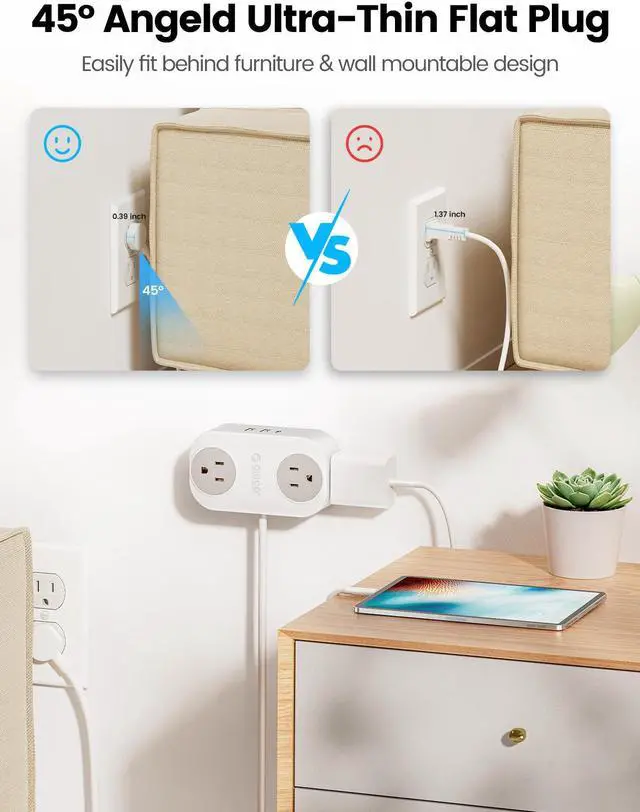 Alt view image 6 of 7 - USB C Power Strip, ORICO Charging Station with 4 Outlets 2 USB A & 1 USB C Ports, 10 Ft Flat Extension Cord Power Cube for iPhone /iWatch/iPad,Travel Cruise Apartment College Dorm Room Essentials