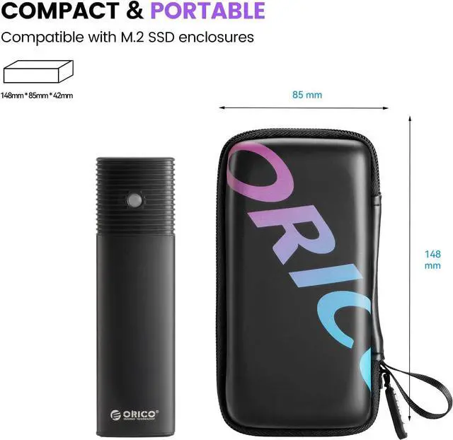 Alt view image 4 of 7 - ORICO Portable Solid State Drive Case for M.2 NVMe/SATA SSD Enclosure, Electronic Organizer, Carrying Case, M.2 SSD Protector Storage Holder for USB Cable, SD TF Card, Flash Drive