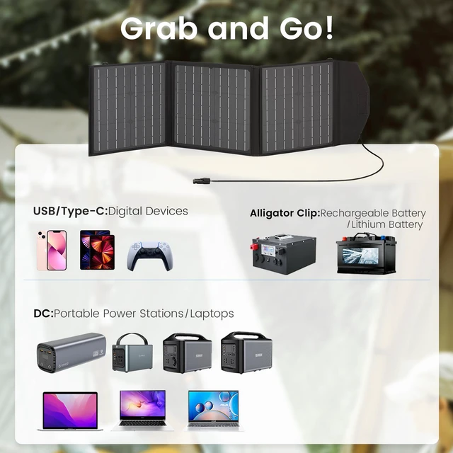 Alt view image 5 of 7 - ORICO 60W Portable Solar Panel for Power Station, Foldable Solar Charger Waterproof IP67 for Outdoor Camping,RV,off Grid System