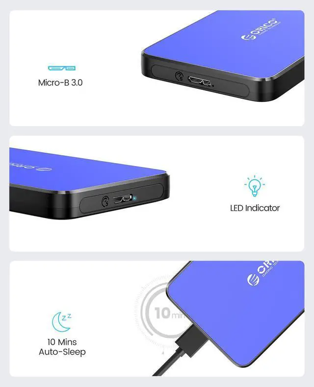 Alt view image 5 of 7 - ORICO Tool Free 2.5 inch USB 3.0 SATA External Hard Drive Enclosure for 2.5" SATA HDD and SSD Support UASP and 6TB Drive Max -Blue