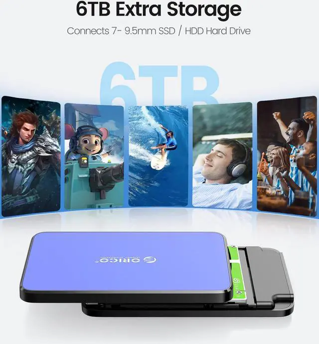 Alt view image 4 of 7 - ORICO Tool Free 2.5 inch USB 3.0 SATA External Hard Drive Enclosure for 2.5" SATA HDD and SSD Support UASP and 6TB Drive Max -Blue