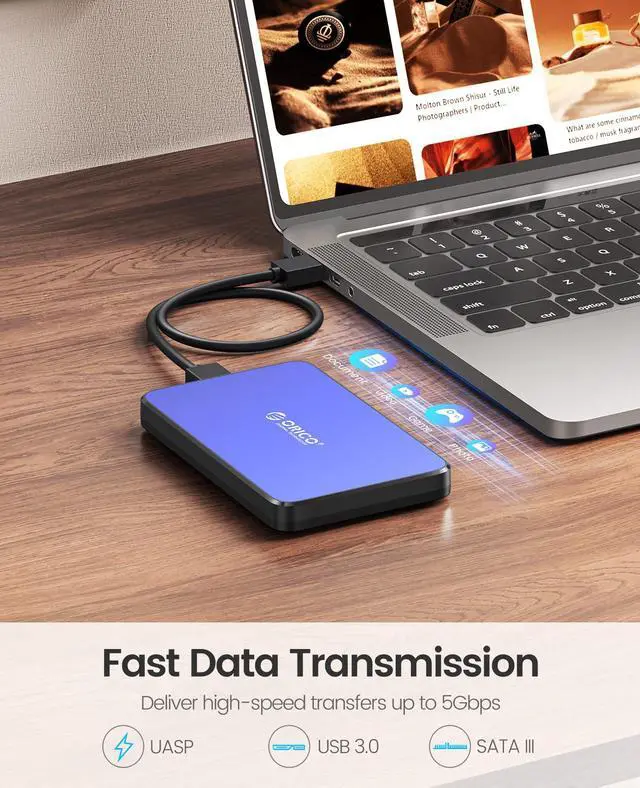 Alt view image 2 of 7 - ORICO Tool Free 2.5 inch USB 3.0 SATA External Hard Drive Enclosure for 2.5" SATA HDD and SSD Support UASP and 6TB Drive Max -Blue