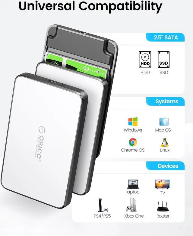 Alt view image 3 of 7 - ORICO Slim Portable 2.5-Inch USB 3.0 External Hard Drive Enclosure with LED Indicator for  9.5mm 2.5-Inch SATA HDD with Cable Attachment