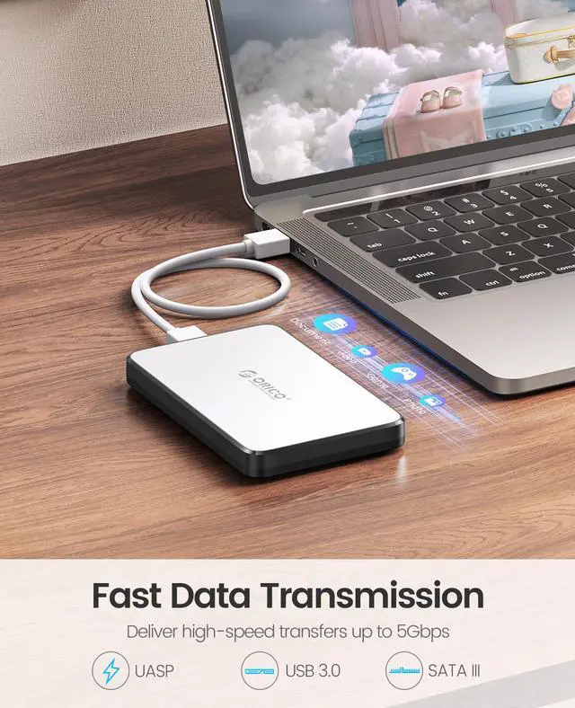 Alt view image 2 of 7 - ORICO Slim Portable 2.5-Inch USB 3.0 External Hard Drive Enclosure with LED Indicator for  9.5mm 2.5-Inch SATA HDD with Cable Attachment