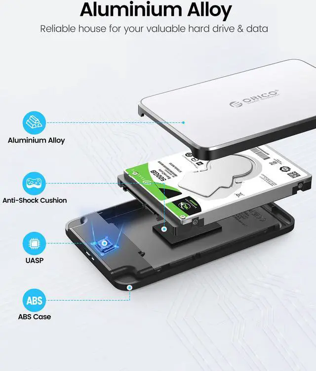 Alt view image 6 of 7 - ORICO Slim Portable 2.5-Inch USB 3.0 External Hard Drive Enclosure with LED Indicator for  9.5mm 2.5-Inch SATA HDD with Cable Attachment