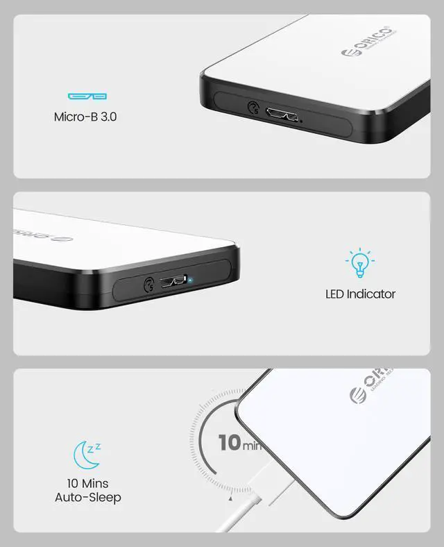 Alt view image 5 of 7 - ORICO Slim Portable 2.5-Inch USB 3.0 External Hard Drive Enclosure with LED Indicator for  9.5mm 2.5-Inch SATA HDD with Cable Attachment