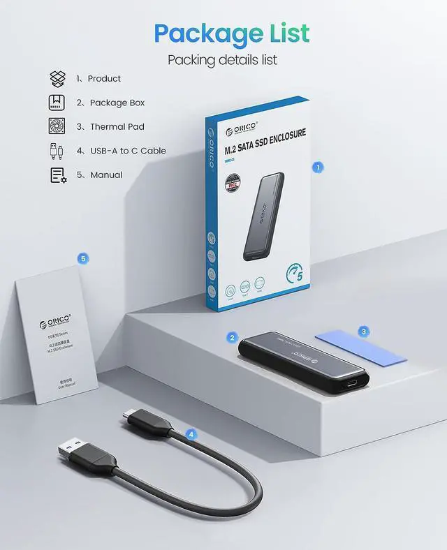 Alt view image 7 of 7 - ORICO M.2 SATA SSD Enclosure, Tool Free USB 3.2 Type C 5Gbps External Solid State Enclosure Adapter Case for 2280/2260/2242/2230 B Key /B+M Key M.2 NGFF SSD with UASP, Trim, Smart(NOT for NVMe)