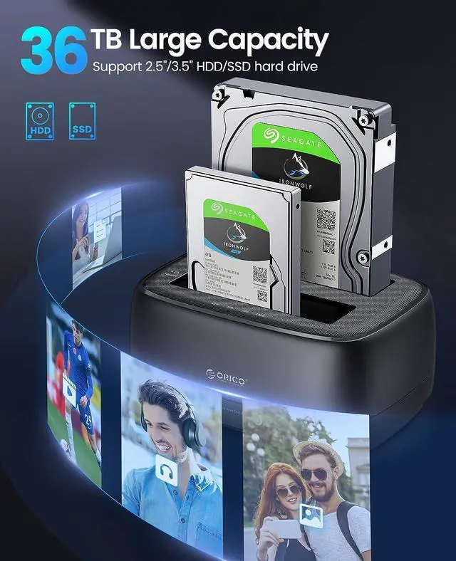 Alt view image 5 of 7 - ORICO Dual Bay External Hard Drive Docking Station USB 3.0 to SATA with Duplicator/ Offline Clone Function HDD Dock for 2.5/3.5 inch HDD SSD Plug&Play Support UASP Max Up to 36TB