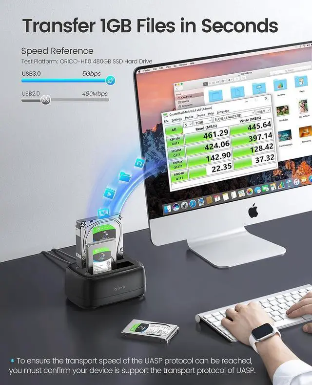 Alt view image 6 of 7 - ORICO Dual Bay External Hard Drive Docking Station USB 3.0 to SATA with Duplicator/ Offline Clone Function HDD Dock for 2.5/3.5 inch HDD SSD Plug&Play Support UASP Max Up to 36TB
