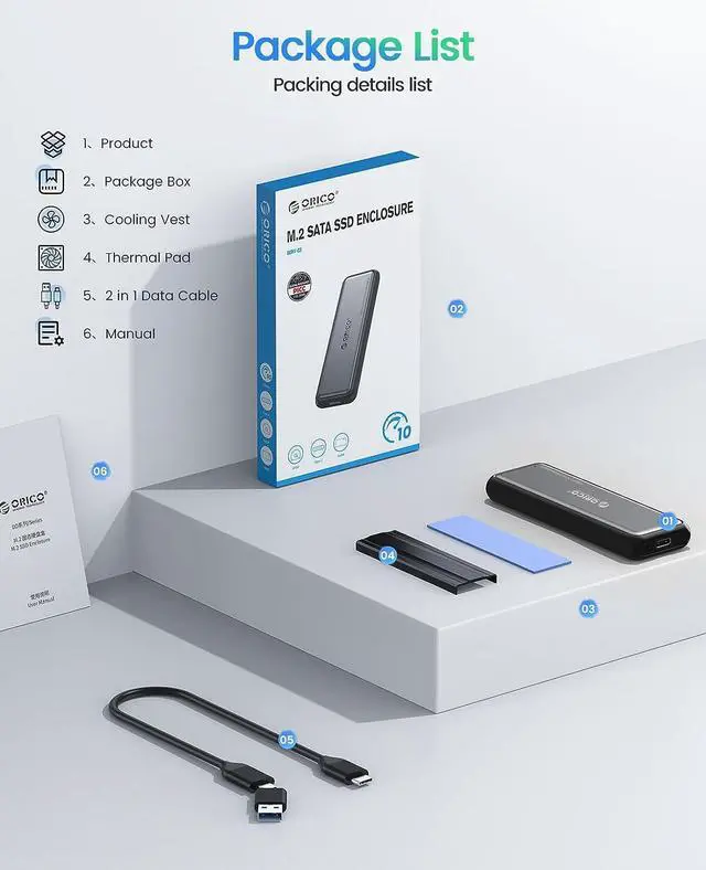 Alt view image 7 of 7 - ORICO M.2 NVMe SATA SSD Enclosure Adapter, Tool Free USB C 3.2 Gen 2 10Gbps NVMe Case, 5Gbps NGFF SATA Reader for PCIe M-Key(B+M Key) 2230/2242/2260/2280 SSDs, Support UASP Trim Smart