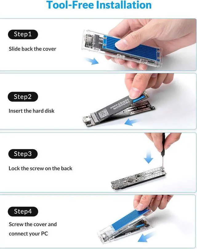 Alt view image 6 of 7 - ORICO M.2 NVMe SATA SSD Enclosure Adapter USB3.2 Gen2 Type C 10Gbps NVME, 6Gbps NGFF SATA 2230/2242/2260/2280 with Type C to A and Type C to C Cable [TCM2M-C3]