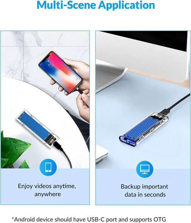 Alt view image 4 of 7 - ORICO M.2 NVMe SATA SSD Enclosure Adapter USB3.2 Gen2 Type C 10Gbps NVME, 6Gbps NGFF SATA 2230/2242/2260/2280 with Type C to A and Type C to C Cable [TCM2M-C3]