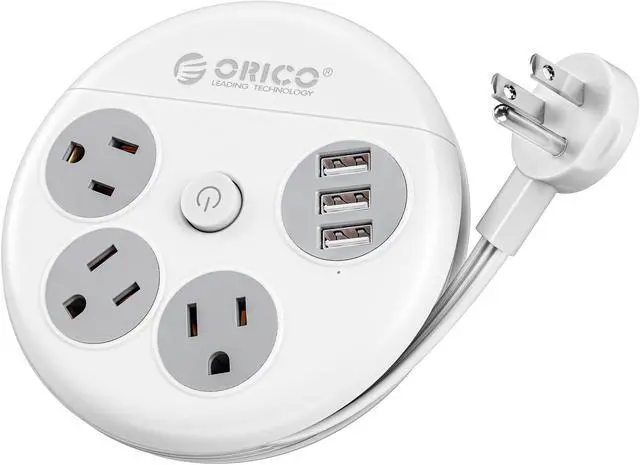 Main image of ORICO Power Strip with Switch , USB Charging Station  with 4 Outlets 3 USB A Ports, 10 ft Extension Wrapped Cord, Ultra Flat Plug, Wall Mount , Travel Cruise Office School Dorm Room Essentials