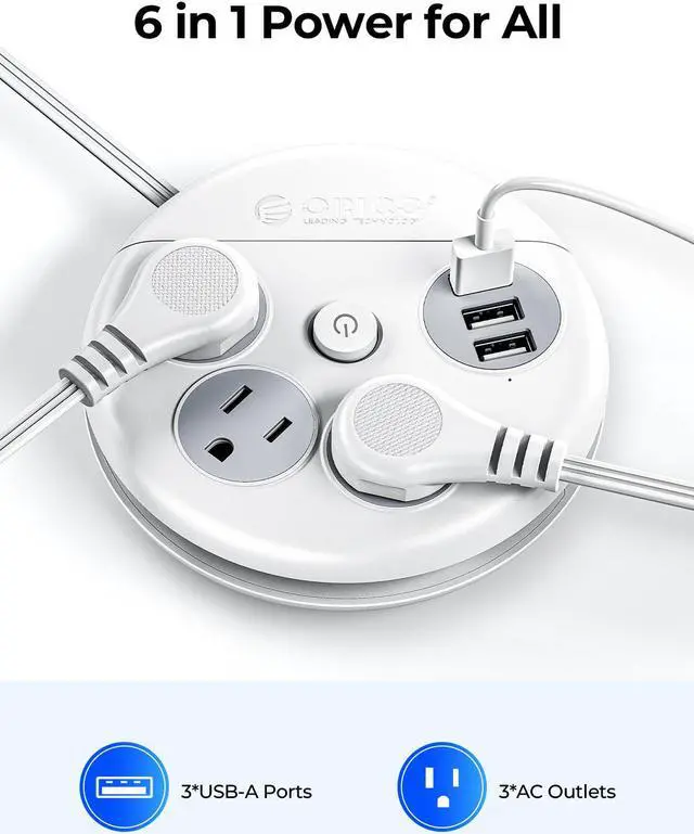 Alt view image 3 of 7 - ORICO Power Strip with Switch , USB Charging Station with 4 Outlets 2 USB A & 1 USB C Ports, 4 ft Extension Wrapped Cord, Ultra Flat Plug, Wall Mount , Travel Cruise Office School Dorm Room Essentials