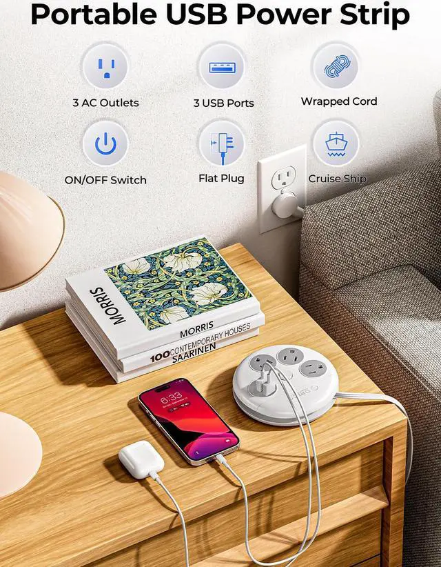 Alt view image 2 of 7 - ORICO Power Strip with Switch , USB Charging Station with 4 Outlets 2 USB A & 1 USB C Ports, 4 ft Extension Wrapped Cord, Ultra Flat Plug, Wall Mount , Travel Cruise Office School Dorm Room Essentials